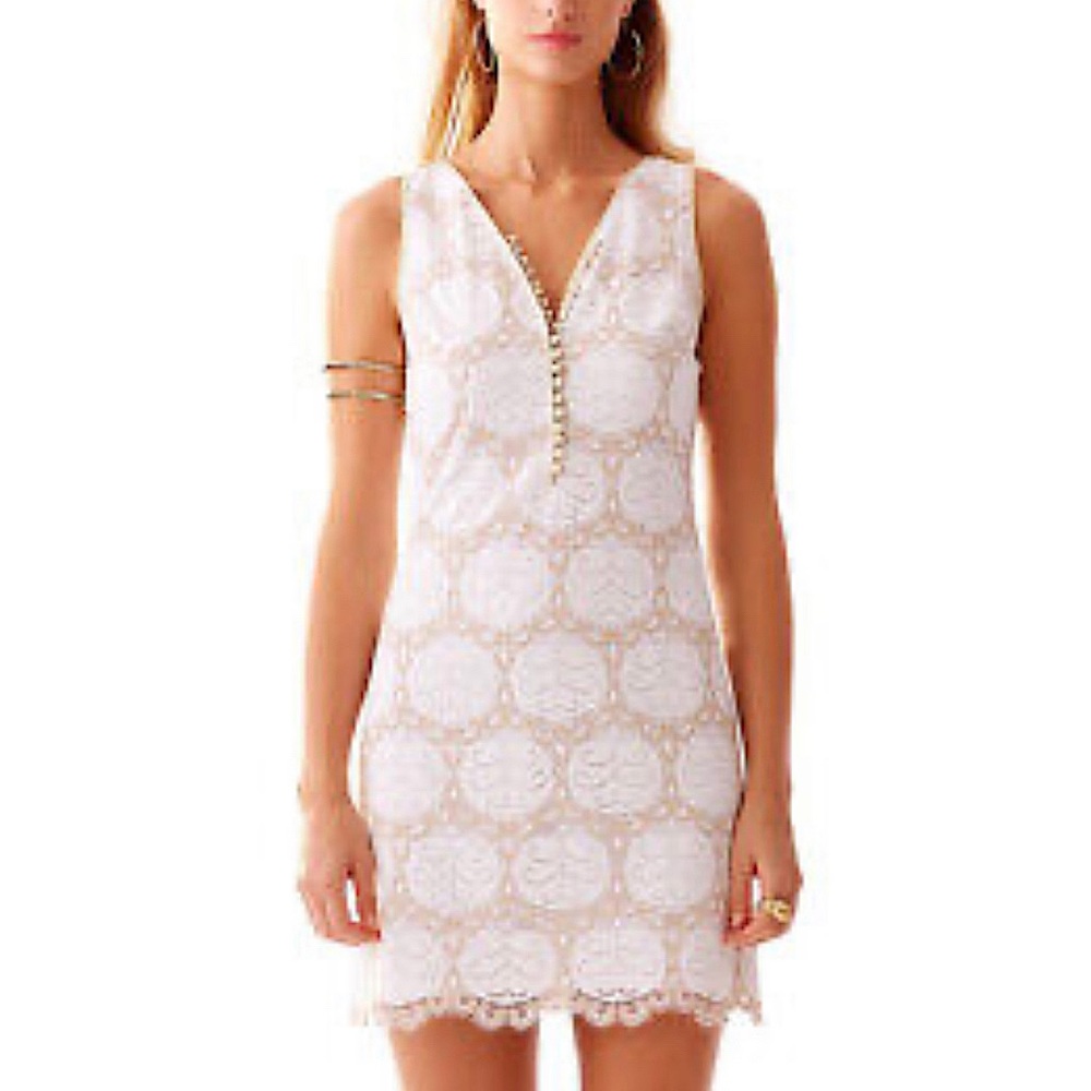 Lili Pulitzer Nadine Shift Dress in Resort White Lily Pad Lace